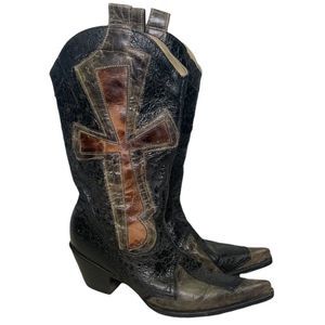 Stetson Distressed Cross Grunge Boots Crackled Size 9